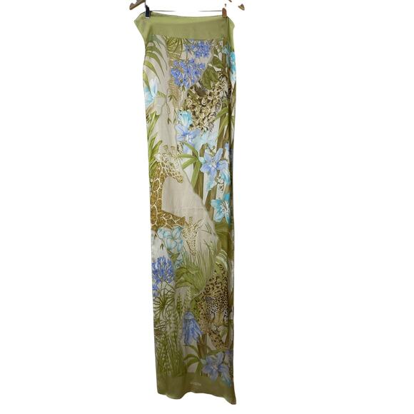 SALVATORE FERRAGAMO Vintage Silk Safari Cheetah Giraffe Floral Print Long Scarf - Picture 1 of 7